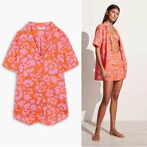 Faithfull the Brand Pink and Orange Floral button up Shirt